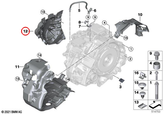 Seiten akustische Abdeckung OEM 24148682635 für BMW F40, F44, F45, F46, F48, F39 und Mini F54, F60. Original BMW und Mini.