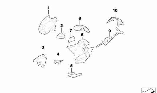 Pieza lateral imprimada izquierda OEM 52532313703 para motos BMW R1100RT, R850RT, R1150RT. Original BMW Motorrad.