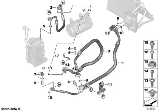 Evaporator-Compressor Suction Pipe for BMW G01, G01N, G02, G02N (OEM 64539868415). Original BMW.
