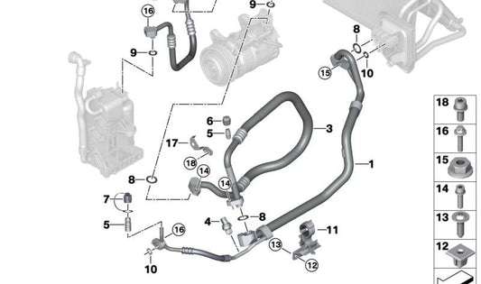 Tubería doble de aire acondicionado OEM 64539484073 para BMW X3 G01 y X4 G02 M40i. Compatible con todos los modelos mencionados. Original BMW.