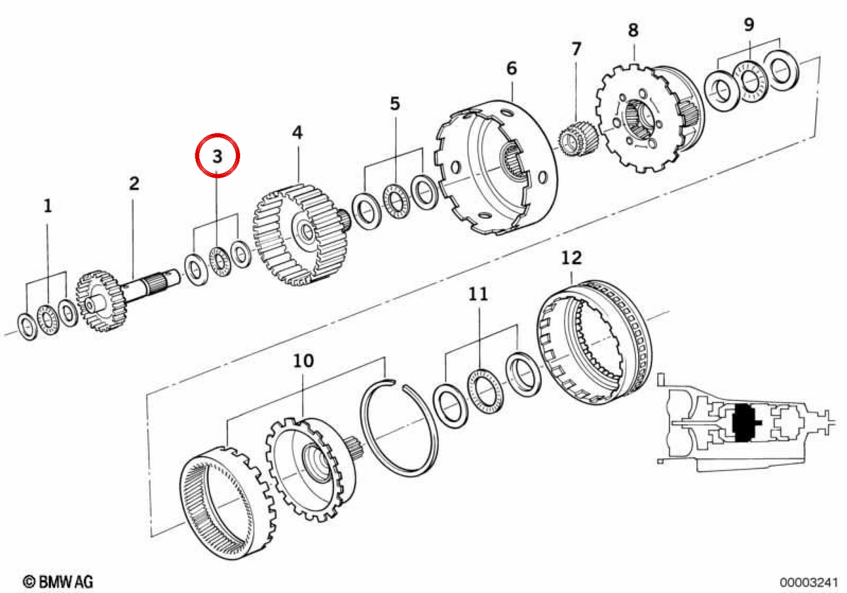 Asse cuscinetto OEM 24221219496 per BMW E36, E34, E39, E32, E38. BMW originale.