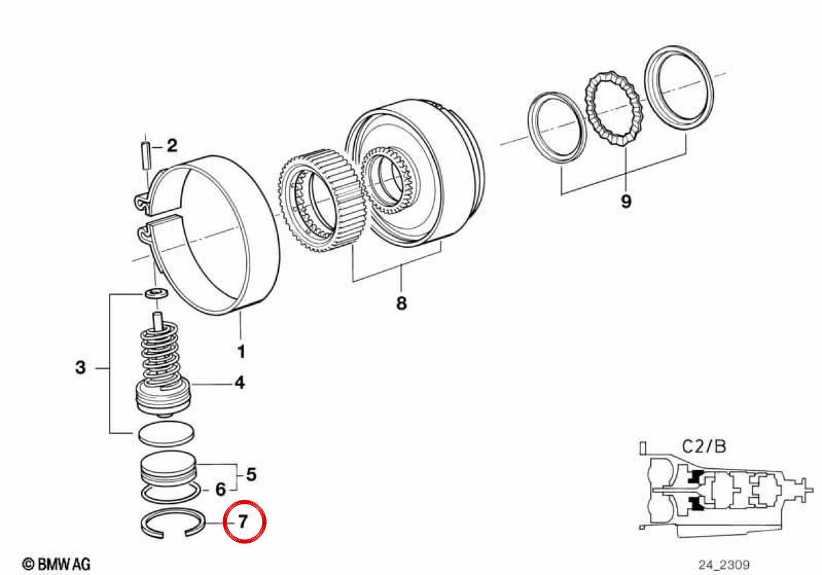 Anillo elástico OEM 24231219515 para BMW E36, E34, E39, E32, E38. Original BMW.