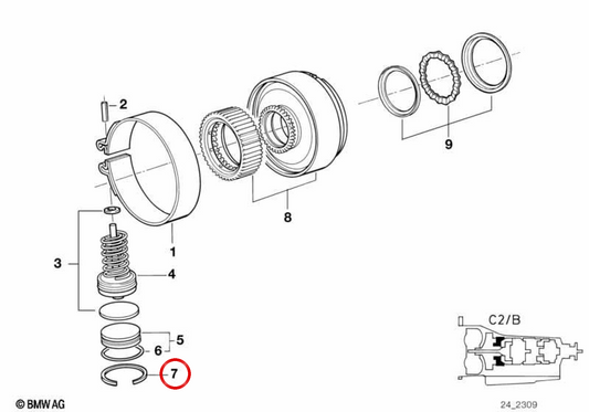 Anillo elástico OEM 24231219515 para BMW E36, E34, E39, E32, E38. Original BMW.