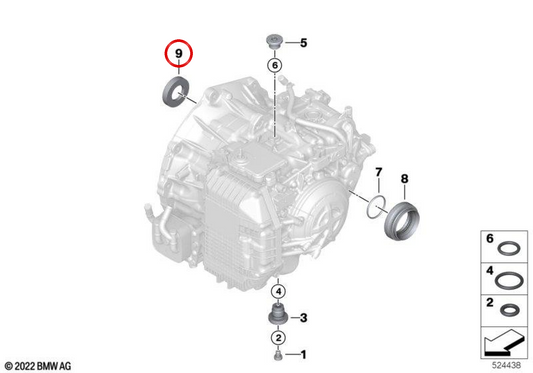 Sello retenedor de eje OEM 24278699897 para BMW F40, F44, F45, F46, F48, F49, F39 y MINI F54, F60. Original BMW y MINI.