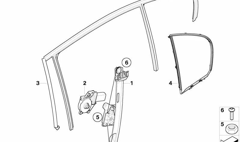 Alzacristales trasero derecho OEM 51357140590 para BMW Serie 3 E90, E90 LCI, E91, E91 LCI. Original BMW.