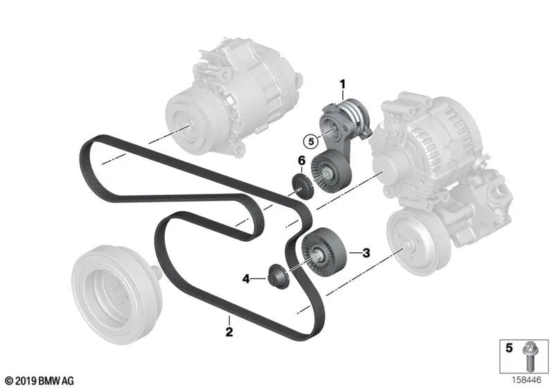 Tensor de correa mecánico para BMW Serie 5 F10, F11, F18, F18N Serie 7 F01, F01N, F02, F02N X3 F25 (OEM 11288620022). Original BMW.