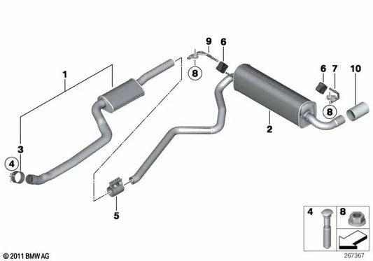Links hinterer Schalldämpfer für die BMW 3 F30 -Serie, F35 (OEM 18307619914). Original BMW
