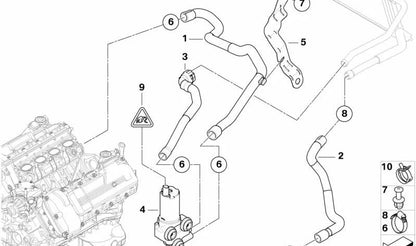 Manguera auxiliar de la bomba de agua OEM 64219119154 para BMW E90, E92, E93. Original BMW.