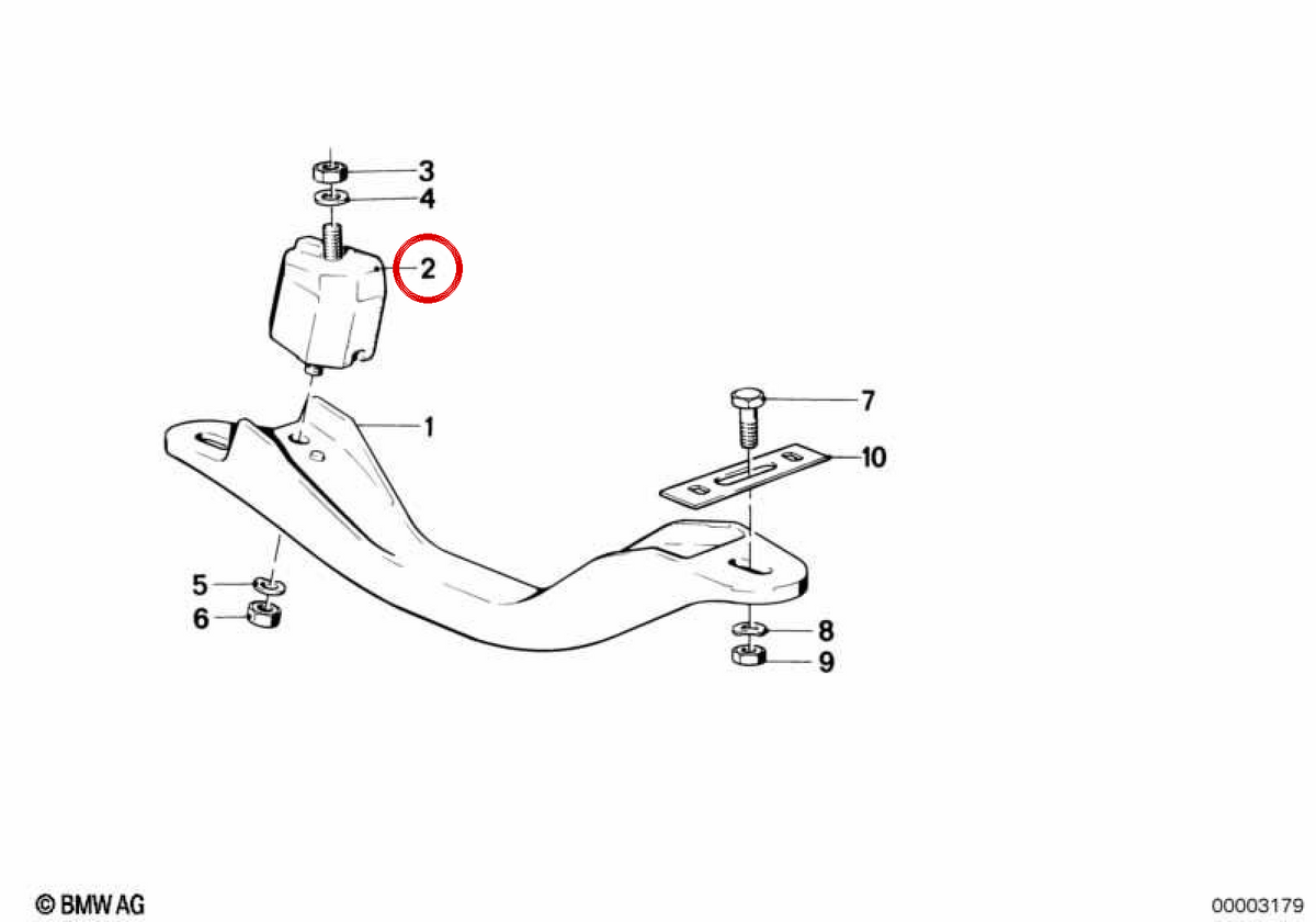 OEM 24711128582 Supporto in gomma per BMW E30. BMW originale.