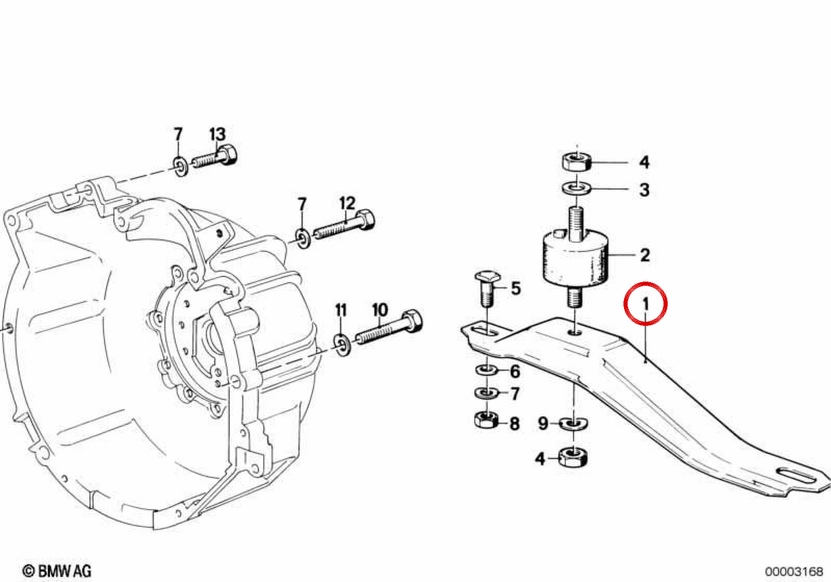 Soporte de transmisión OEM 24711245178 para BMW E21. Original BMW.