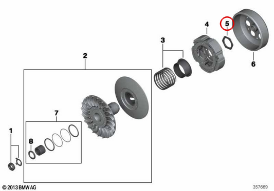 Dado trasmissione OEM 24818533604 per moto BMW C 600 Sport, C 650 Sport, C 650 GT... e altro ancora. BMW Motorrad originale.