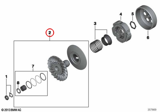 Variatore lavapresa di forza OEM 24818563917 per moto BMW C 650 Sport, C 650 GT. BMW Motorrad originale.