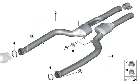 Barra estabilizadora delantera OEM 18308482545 para BMW G30, G30N, G31N, G11N, G12N, G14, G15, G16. Compatible con sistema de escape frontal. Original BMW.