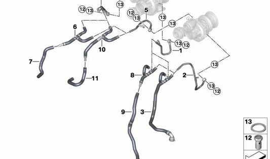 Tubería de retorno del turbo OEM 11538741773 para BMW F06, F12, F15, F16. Original BMW.