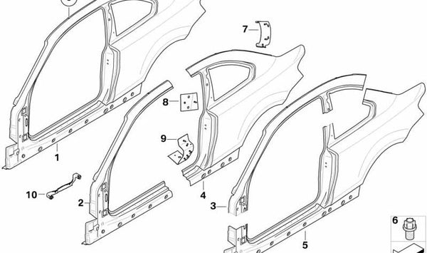 Marco lateral exterior derecho para BMW E82 (OEM 41008052396). Original BMW.