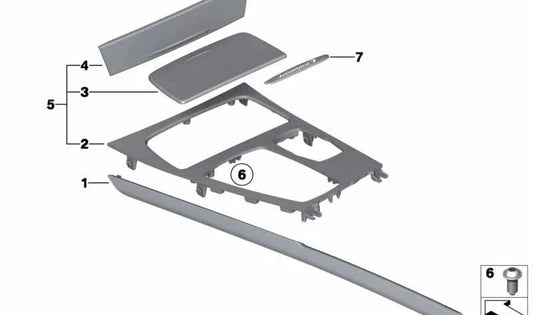 Écoulement de la console centrale gauche pour la série BMW 7 F01, F02, F04 (OEM 51167967881). BMW d'origine