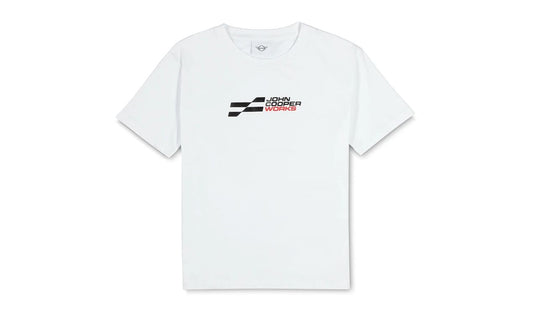 T-shirt con logo JCW per MINI, colori bianco e nero, taglie dalla XXS alla XL. Valido per BMW. MINI originale.