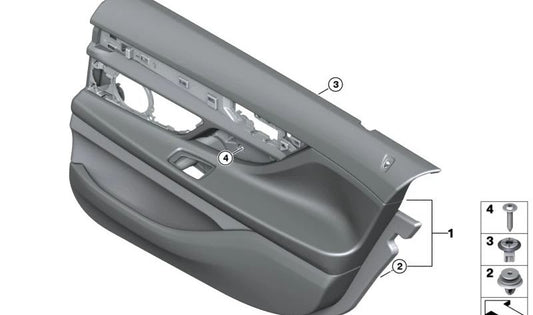 Panel interior puerta trasera derecha en cuero negro/mokka OEM 51427448326 para BMW Serie 7 G12 {725Ld, 730Ld, 730Ld xDrive}. Recambio original BMW.