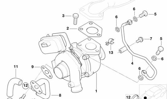 Tubería de aceite OEM 11422249835 para BMW E38 740d. Sistema de lubricación cilindros 1-4. Original BMW.