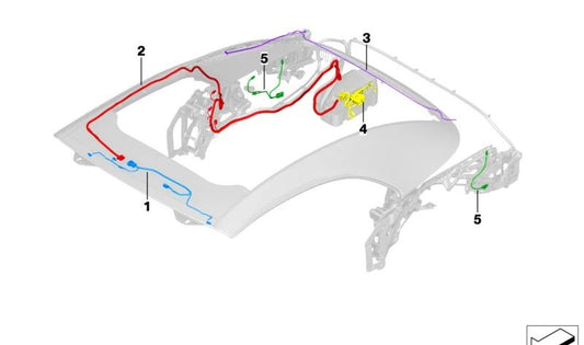 Chicote elétrico OEM 54345A05DE2 para janela traseira do BMW G23, G83. BMW originais.