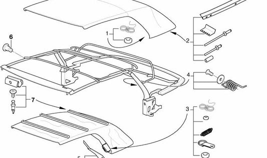 Kit de réparation conjoint pour le cadre de capota 54318220564 pour BMW E36. BMW d'origine.