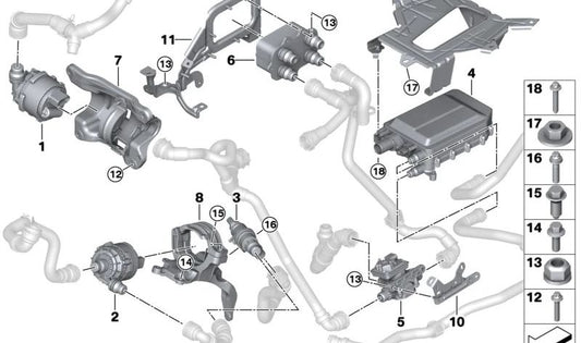 Electric coolant pump for BMW G26E, G26F, G60, G61, G70, I20 (OEM 11519455039). Genuine BMW.