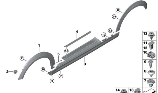 Paramento chapa pasa-ruedas trasero derecho OEM 51777499548 para MINI F56 BEV (11/2018 - 02/2021), F56 BEV LCI (06/2020 - 01/2024). Original MINI.
