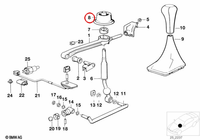 OEM 25111220912 Supporto in gomma a leva per ingranaggi per BMW (E30, E28, E24, E23, Z1). BMW originale.