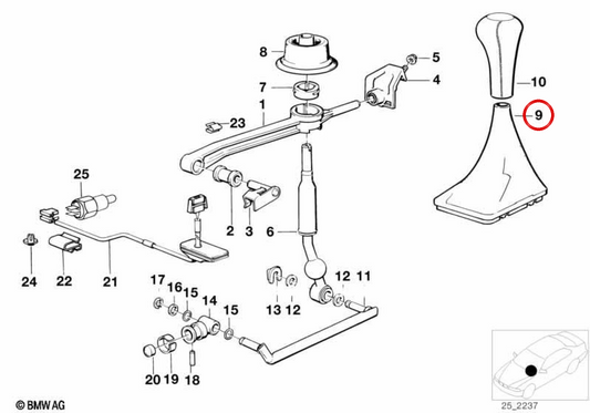 Tampa de mudança de marchas OEM 25111221955 para BMW E30. BMW genuíno.