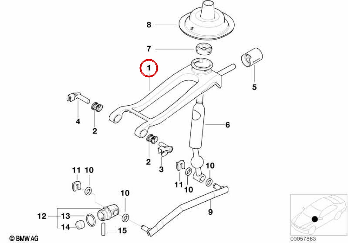 Leva di cambiamento OEM 25111434658 per BMW E46. BMW originale.