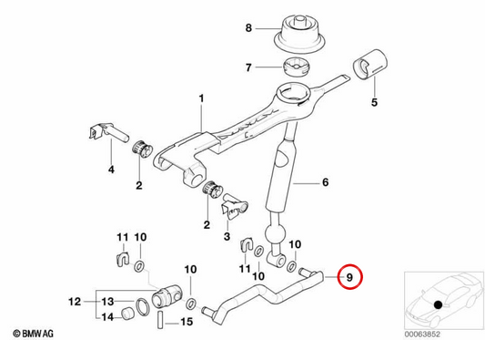 Barra de cambio OEM 25117503201 para BMW E46 330d (modelos con cambio manual y automático) del 1999 al 2003. Repuesto original BMW.
