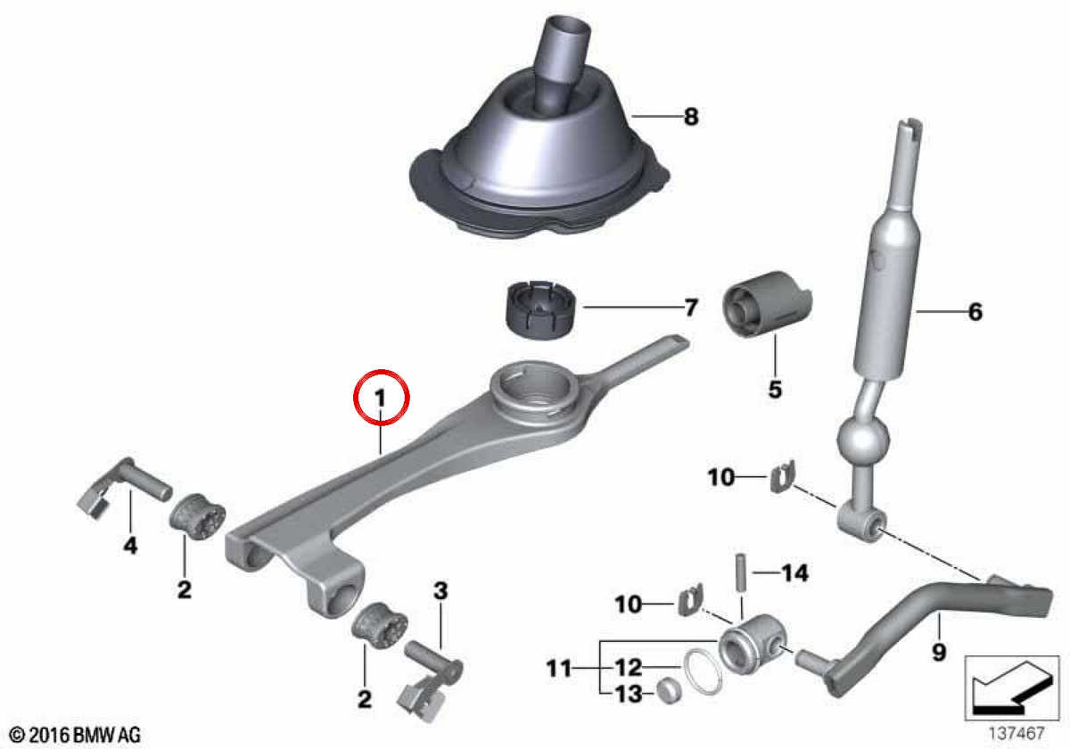 Leva di cambiamento rinforzato OEM 25117532494 per BMW E82, E88, E90, E91, E92, E93. BMW originale.