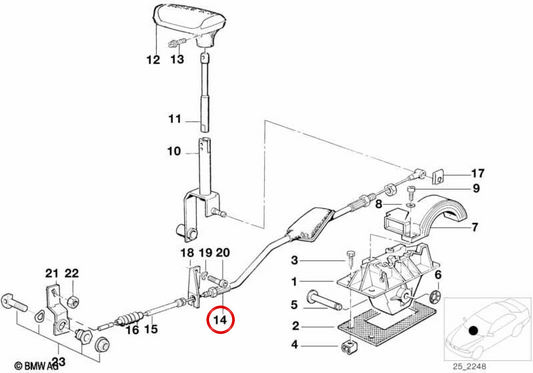 Cable de cambio OEM 25161421135 para BMW E34, E32. Original BMW.