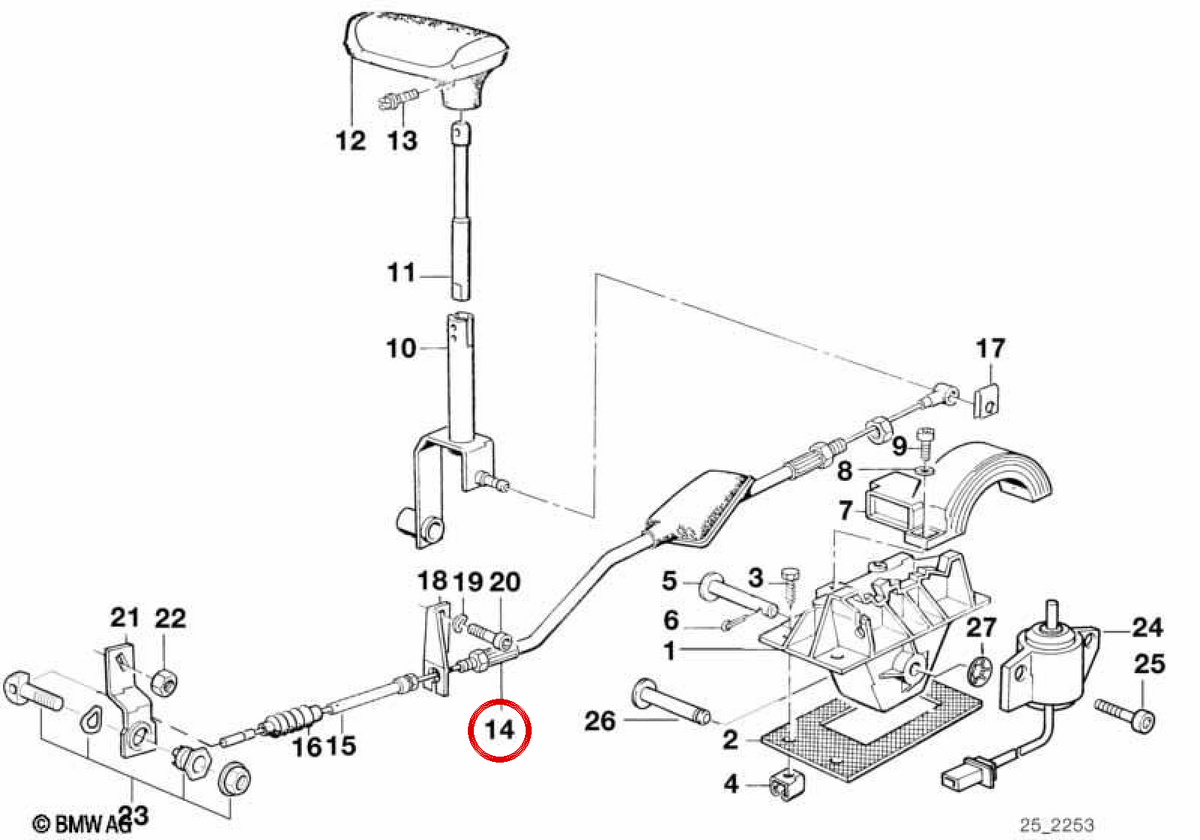 Câble d'échange OEM 25161421585 pour BMW E34. BMW d'origine.