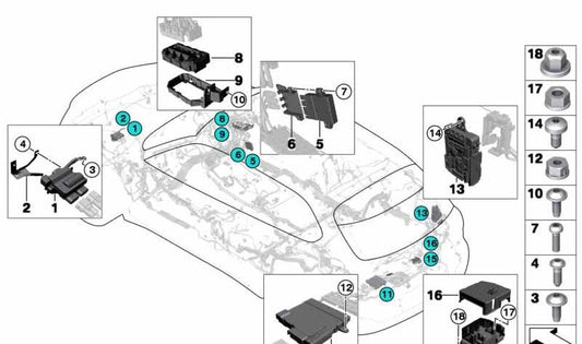 Distribuidor B+ trasero OEM 61146826201 para BMW F15, F85, F16, F86. Pieza original BMW.