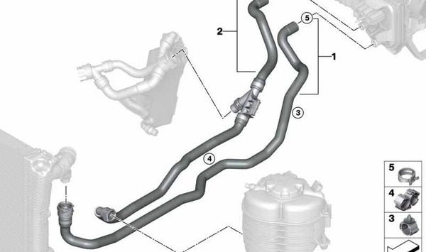 Manguera de refrigerante (ida) OEM 64219398954 para BMW G20, G20N, G21, G21N, G28, G28N, G22, G22N, G23, G23N, G26, G26N, G42. Recambio original BMW.