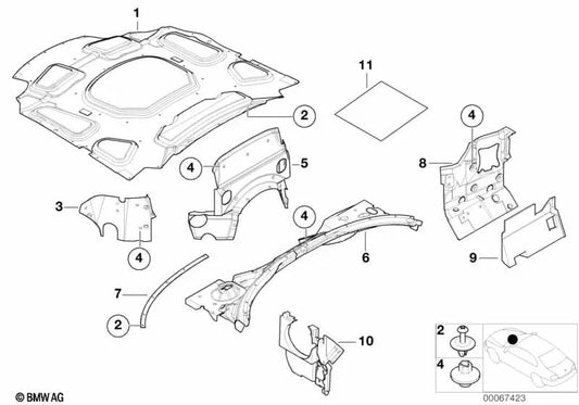 Suporte de isolamento acústico esquerdo para BMW E52 (OEM 51487013091). BMW original