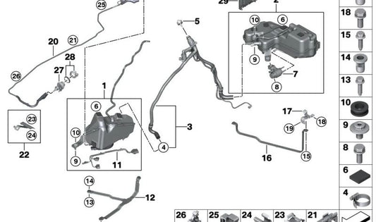 Casquillo roscado OEM 16198481583 para BMW F20N, F21N, F22N, F23N, F30N, F31N, F34N, F32N, F33N, F36N. Pieza del sistema SCR. Original BMW.