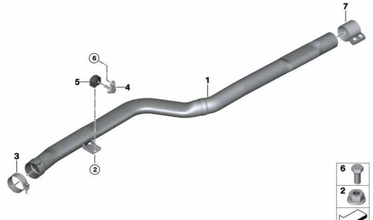 Tubo intermedio de escape OEM 18307925838 para BMW G12 {730Ld, 730Ld xDrive, 740Ld xDrive}. Original BMW.