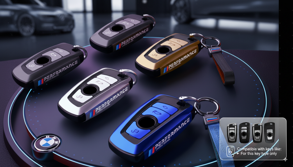 Funda de llave edición limitada ///Performance con llavero de piel para tu BMW.