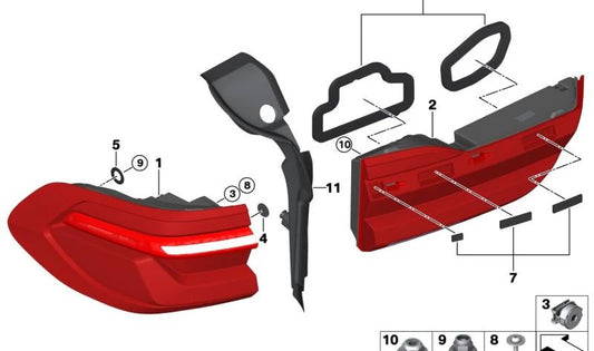 Piloto trasero derecho lateral OEM 63219881356 para BMW X7 G07. Pieza original BMW.