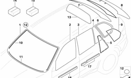 Rear window with sun protection glass for BMW X5 E70 (OEM 51317152767). Original BMW