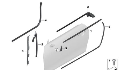 Sellado hueco ventana interior puerta delantera izquierda OEM 51335A4CF95 para MINI F56, F57, F66, F67... y más. Original MINI.