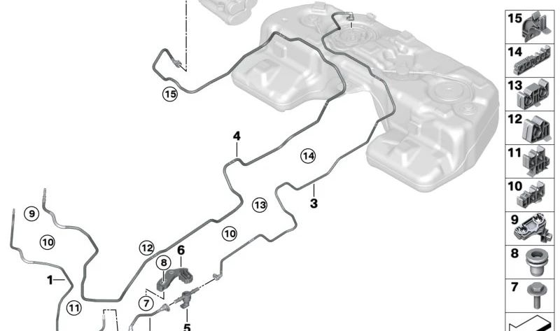 Grampo de ângulo para BMW E81, E82, E87N, E88, E90, E91, E92, E93, G20, G21, G80, G22, G23, G82, F90, G30, G31, G38, G32, G11, G12, F91, F92, F93, G14, G15, G16, F25, F95, G05, G18, F96, G06, G07 (OEM 16137180437). BMW original