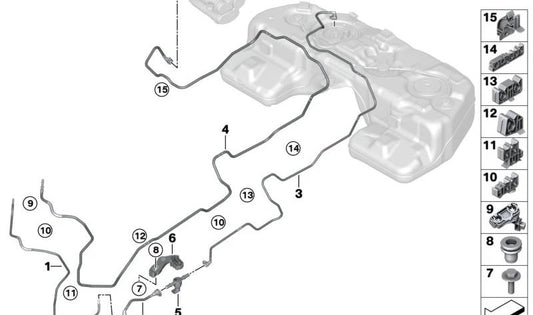 Clip à un angle pour BMW E81, E82, E87N, E88, E90, E91, E92, E93, G20, G21, G80, G22, G23, G82, F90, G30, G31, G38, G32, G11, G12, F91, F92, F93, G14, G15, G16, F25, F95, G05, G18, F96, G06, G07 (OEM 16137180437). BMW d'origine