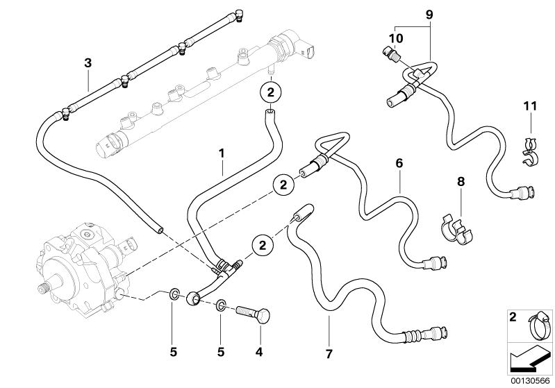 Tubo de retorno de combustible OEM 13537796789 para BMW E46 {318d, 318td, 320Cd}. Original BMW.