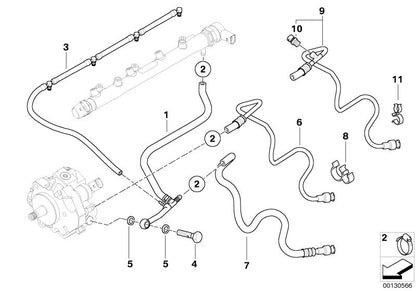 Tubo de retorno de combustible OEM 13537796789 para BMW E46 {318d, 318td, 320Cd}. Original BMW.