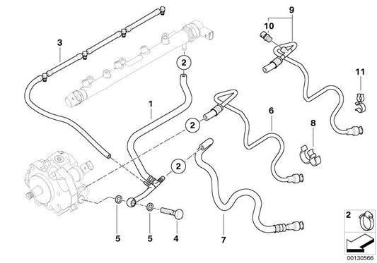 Tubo de retorno de combustible OEM 13537796789 para BMW E46 {318d, 318td, 320Cd}. Original BMW.