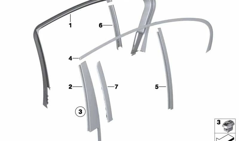 Cubierta marco ventanilla puerta trasera izquierda OEM 51337177661 para BMW F01, F01N, F04. Original BMW.