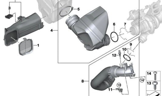 Conducto de aire de admisión OEM 13715A71433 para BMW G20N, G21N, G22N, G23N, G26N, G60, G61, G68, G45, G18N, G06N. Original BMW.